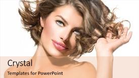  Presentation with green beauty - PPT layouts featuring beauty young woman portrait background and a coral colored foreground