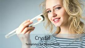  Presentation with japanese food - Beautiful theme featuring beauty young woman with rolls japanese food on gray background backdrop and a light blue colored foreground