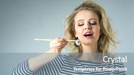 Presentation with japanese food - Presentation design with beauty young woman with rolls japanese food on gray background background and a seafoam green colored foreground