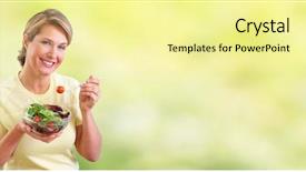  Presentation with salad - PPT theme enhanced with beautyful lady - elderly woman eating salad background and a blonde colored foreground