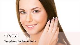  Presentation with brown and purple and dogwood tree - Colorful slide deck enhanced with beautyful woman with long straight backdrop and a lemonade colored foreground