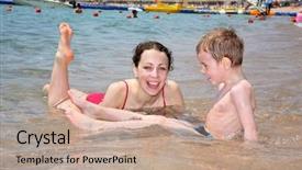  Presentation with woman child - Slide deck enhanced with beautyfull - woman child beach background and a coral colored foreground