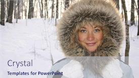  Presentation with blue eyes technology eye scan - Amazing PPT layouts having beaytiful girl with blue eyes in fur hood backdrop and a sky blue colored foreground