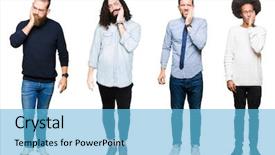  Presentation with virile young men - Presentation design consisting of because of toothache or dental background and a  colored foreground