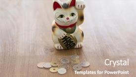  Presentation with cat - Cool new slide deck with beckoning cat and coin backdrop and a coral colored foreground
