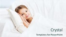  Presentation with sleeping beauty - Audience pleasing PPT theme consisting of child bed - health and beauty concept backdrop and a sky blue colored foreground