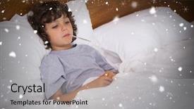  Presentation with sick child - Slides featuring bed against snow falling background and a light gray colored foreground