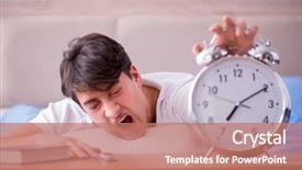  Presentation with insomnia - Presentation design consisting of morning sickness - man in bed frustrated suffering background and a coral colored foreground