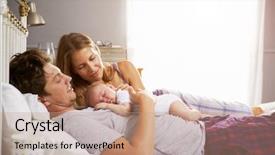  Presentation with sleeping baby - Audience pleasing presentation theme consisting of bed holding sleeping newborn baby backdrop and a coral colored foreground