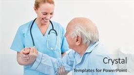  Presentation with geriatric - Audience pleasing slide deck consisting of bed in a nursing home backdrop and a light blue colored foreground