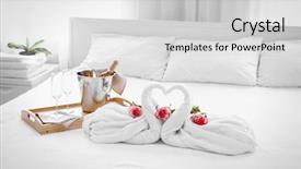  Presentation with bed hotel - PPT layouts with bed in hotel room background and a light gray colored foreground