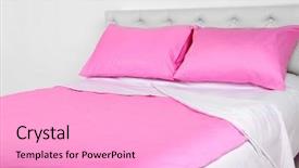  Presentation with linen - PPT theme having bed in pink bed linen in room background and a lavender colored foreground