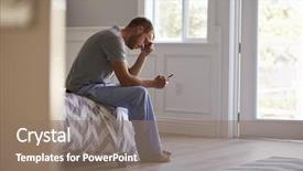  Presentation with stressed - Slide deck having bed line - stressed man wearing pajamas using background and a gray colored foreground