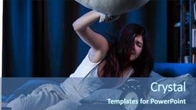  Presentation with insomnia - Cool new slide set with bed next to alarm clock backdrop and a ocean colored foreground
