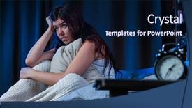  Presentation with insomnia - Presentation theme with bed next to alarm clock background and a navy blue colored foreground