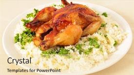  Presentation with roasted chicken - Theme enhanced with bed of boiled rice background and a blonde colored foreground