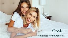  Presentation with mom and newborn - Beautiful PPT layouts featuring bed positive feelings good relation backdrop and a sky blue colored foreground