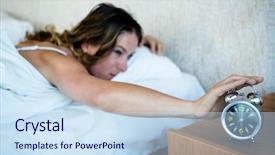  Presentation with doctor helps to get out of bed an elderly woman - Theme having bed reaching out to turn background and a sky blue colored foreground