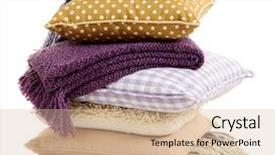  Presentation with hill - Slide set with bed sheet - hill colorful pillows and plaids background and a soft green colored foreground