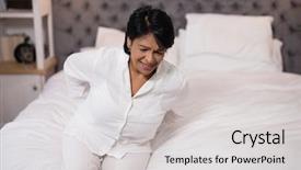  Presentation with back pain - Theme enhanced with bed sores - high angle view of mature background and a  colored foreground