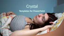  Presentation with bed - Colorful slide deck enhanced with ear ache - young woman lying in bed backdrop and a seafoam green colored foreground