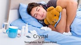  Presentation with medicines - PPT theme having sick ill man in the bed taking medicines and drugs background and a light blue colored foreground