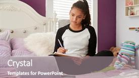  Presentation with teen girl - PPT layouts consisting of bed watching computer and writing background and a gray colored foreground