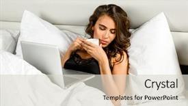  Presentation with pen laptop coffee cup clips - Audience pleasing PPT layouts consisting of bed with cup of tea backdrop and a  colored foreground