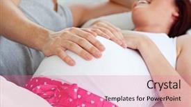  Presentation with pregnant woman - Cool new presentation with cheerful caucasian pregnant woman lying backdrop and a coral colored foreground