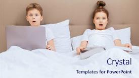  Presentation with truth or lie - Slides having bed with laptop and magazine background and a sky blue colored foreground