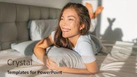  Presentation with sleeping beauty - Slide deck enhanced with bed-woman-waking-up-early background and a coral colored foreground