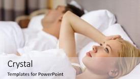  Presentation with family problems - Presentation design consisting of bed woman with insomni background and a sky blue colored foreground