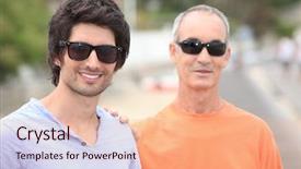  Presentation with generations - Slide set consisting of bedifferent 29 - two men of different generations background and a  colored foreground