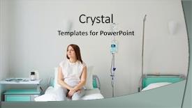  Presentation with hospital bed - Presentation consisting of pregnant woman lying on bed in hospital room and looking to the side thoughtfully background and a light gray colored foreground