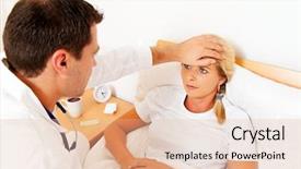  Presentation with doctor examining a newborn baby - Presentation enhanced with bedridden patient - doctor at home visits examines background and a  colored foreground