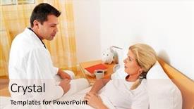  Presentation with physician - Colorful slide deck enhanced with bedridden patient - physician house call examines sick backdrop and a coral colored foreground