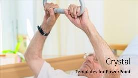  Presentation with charging gun man hands charging - Cool new PPT theme with bedridden patient - senior man grabbing handle backdrop and a coral colored foreground