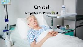  Presentation with bedridden patient - Beautiful PPT theme featuring bedridden patient - senior woman asleep on bed backdrop and a light gray colored foreground