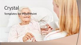  Presentation with doctor helps to get out of bed an elderly woman - Cool new PPT layouts with bedridden patient - sick elderly woman lies backdrop and a sky blue colored foreground