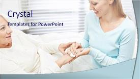  Presentation with bedridden patient - PPT theme with bedridden patient - young woman cleaning hands background and a sky blue colored foreground
