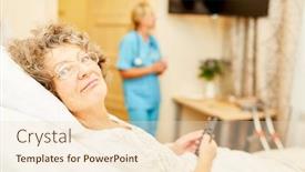  Presentation with remote - Beautiful presentation design featuring bedridden-senior-woman-with-remote backdrop and a lemonade colored foreground