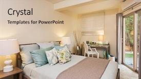  Presentation with home design - Beautiful presentation design featuring bedroom in contemporary home interior backdrop and a soft green colored foreground