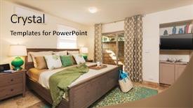  Presentation with home design - Presentation theme with bedroom in contemporary home interior background and a soft green colored foreground