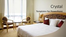  Presentation with hotel - PPT theme consisting of bedroom interior of the hotel background and a soft green colored foreground