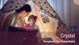  Presentation with family reading - PPT layouts consisting of bedtime mom and child daughter background and a tawny brown colored foreground