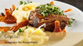  Presentation with food white - Slide set having beef-brisket-and-mashed-potato background and a yellow colored foreground