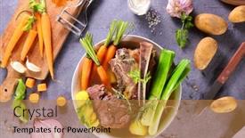  Presentation with beef - Amazing slide deck having beef-broth-and-vegetables-beef backdrop and a gold colored foreground