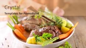  Presentation with beef - Amazing slide set having beef-broth-and-vegetables-pot backdrop and a coral colored foreground