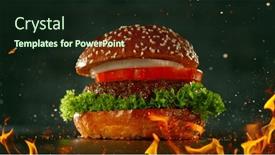  Presentation with burger - Presentation theme having beef-burger-ingredients-falling background and a wine colored foreground