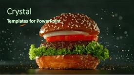  Presentation with burger - PPT layouts featuring beef-burger-ingredients-falling background and a wine colored foreground